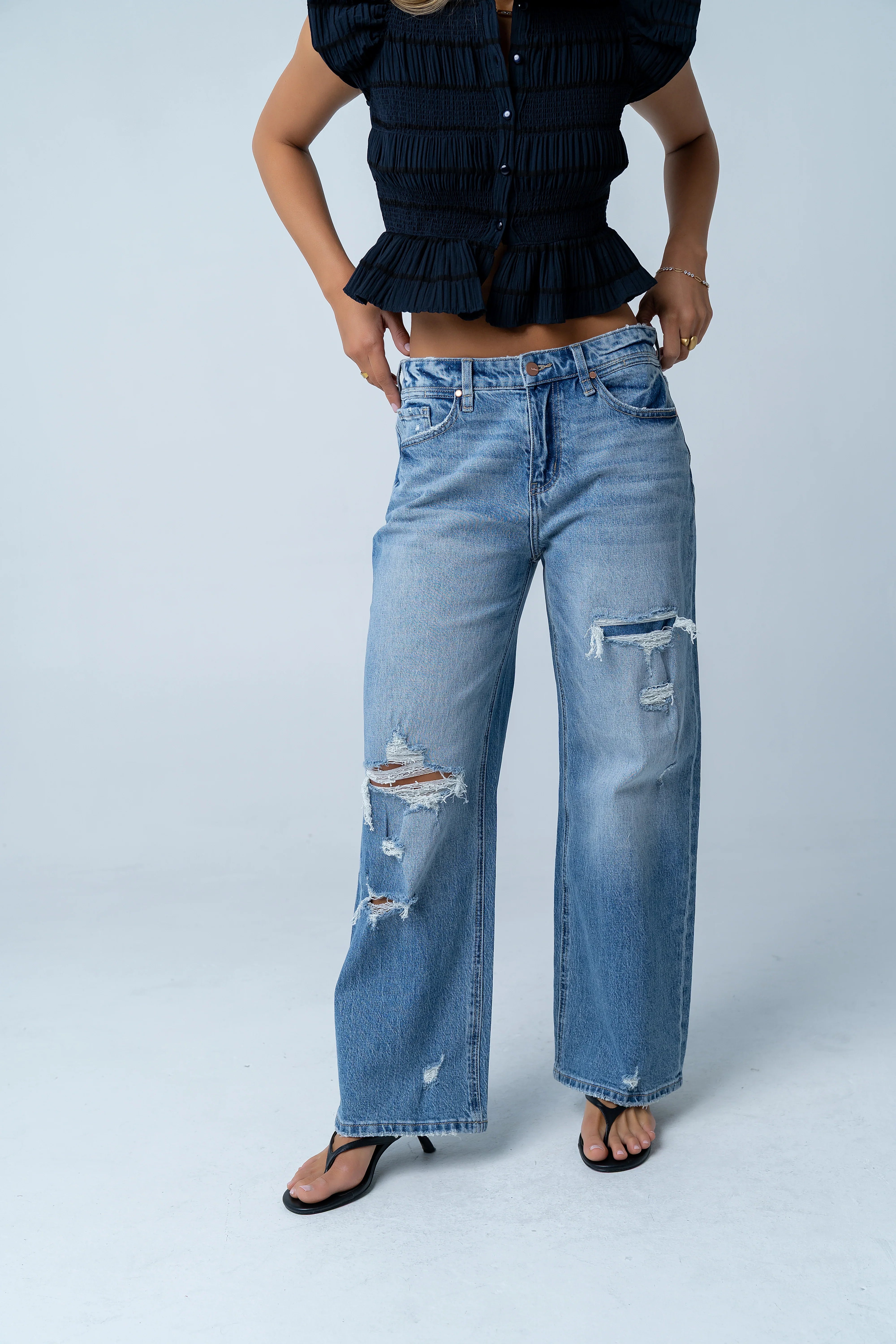 Quinny Distressed Wide Leg Jeans
