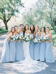 Charming A Line Halter Sky Blue Chiffon Long Bridesmaid Dresses