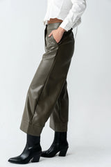 Ulani Vegan Leather Pants in Olive FINAL SALE