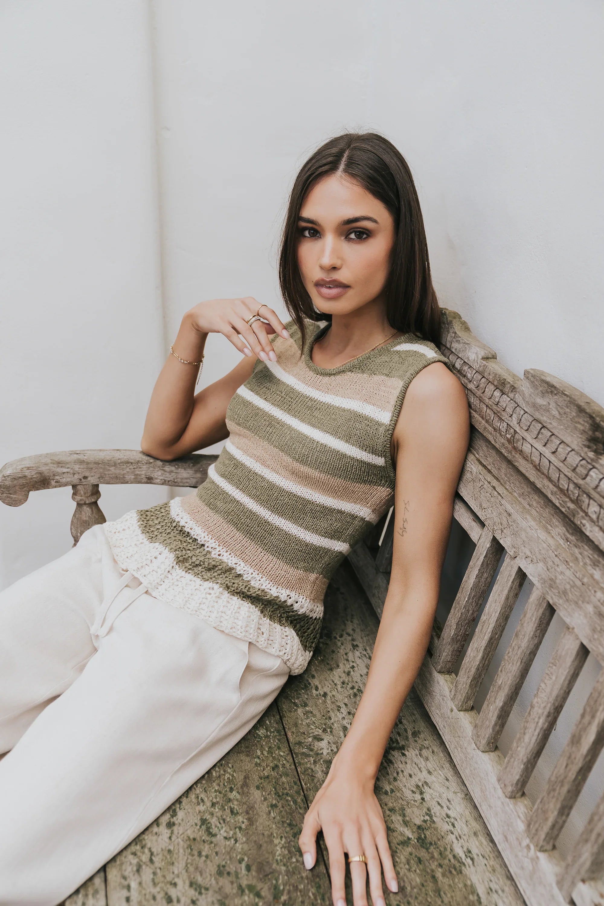 Tessa Striped Top in Olive