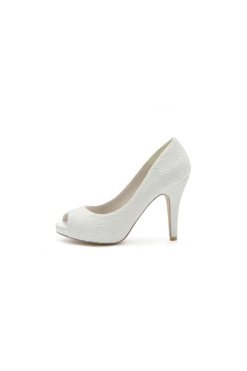 Navy Blue Lace Fishmouth High Heels
