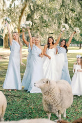 One Shoulder Stretch Matte Satin Sheath Long Bridesmaid Dresses
