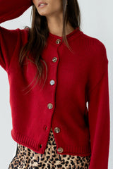 Nolan Chunky Knit Cardigan in Red FINAL SALE