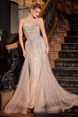 CADENCE GOWN STRAPLESS CRYSTAL EMBELLISHED GOWN WITH OVERSKIRT