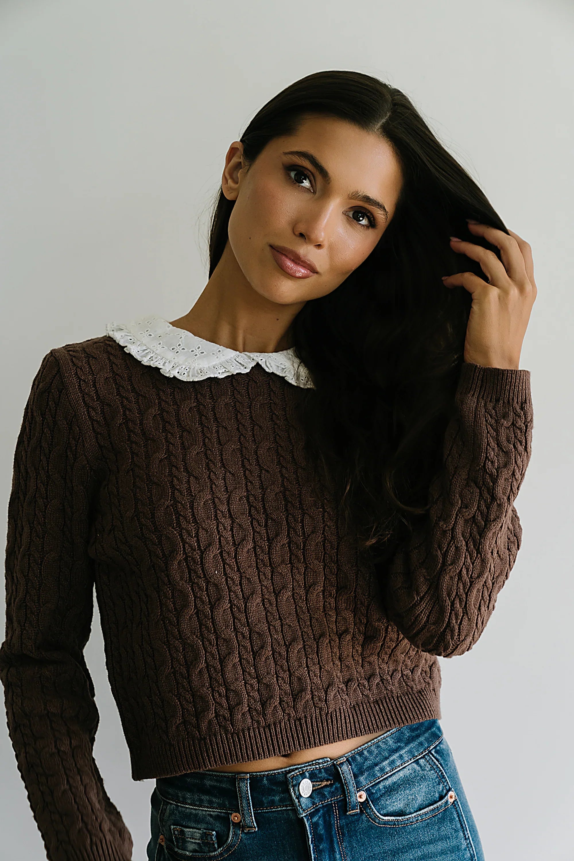 Hayley Collared Sweater in Brown FINAL SALE