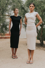 Ivy Fitted Midi Dress in Bone