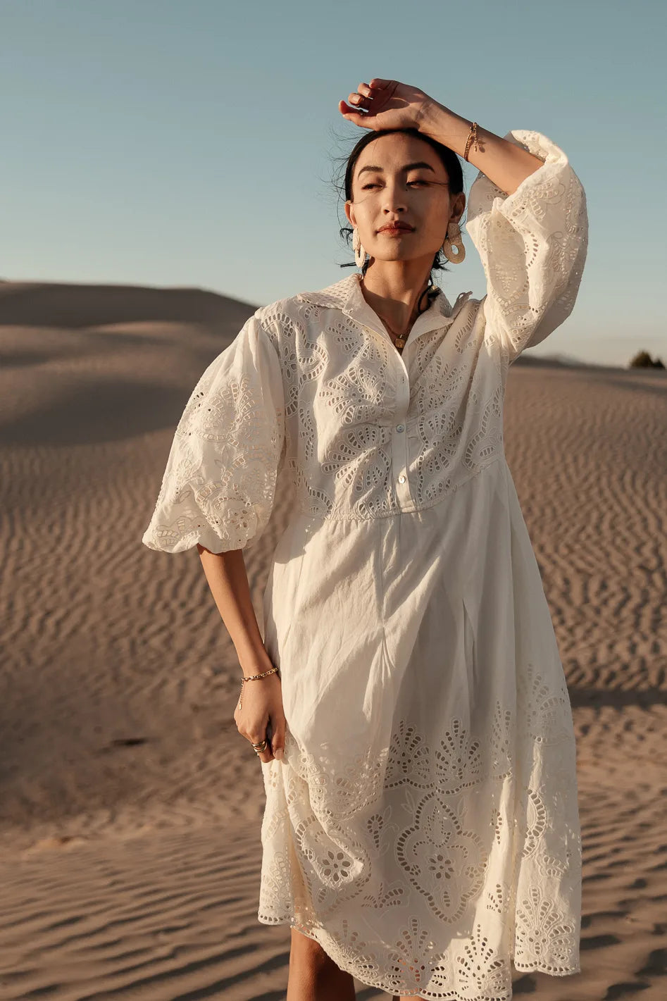 Eleanor Eyelet Lace Midi Dress in Cream FINAL SALE