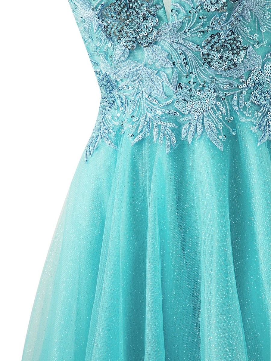 A line Short Spaghetti Strap Glitter Tulle Homecoming Dress