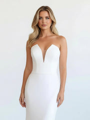 Simple White Boho Mermaid Satin Long Sleeveless Wedding Dress