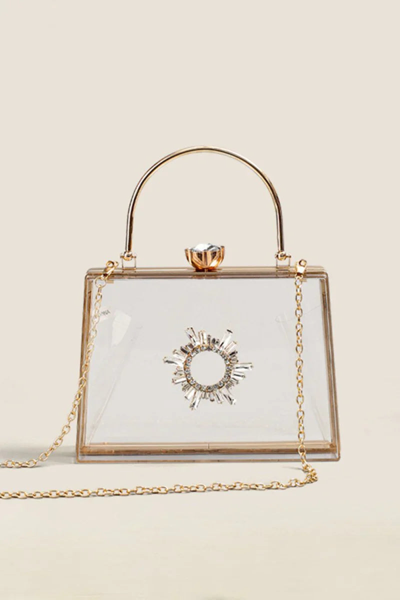 Womens Clear PVC Rhinestones Crossbody Evening Clutch Bags