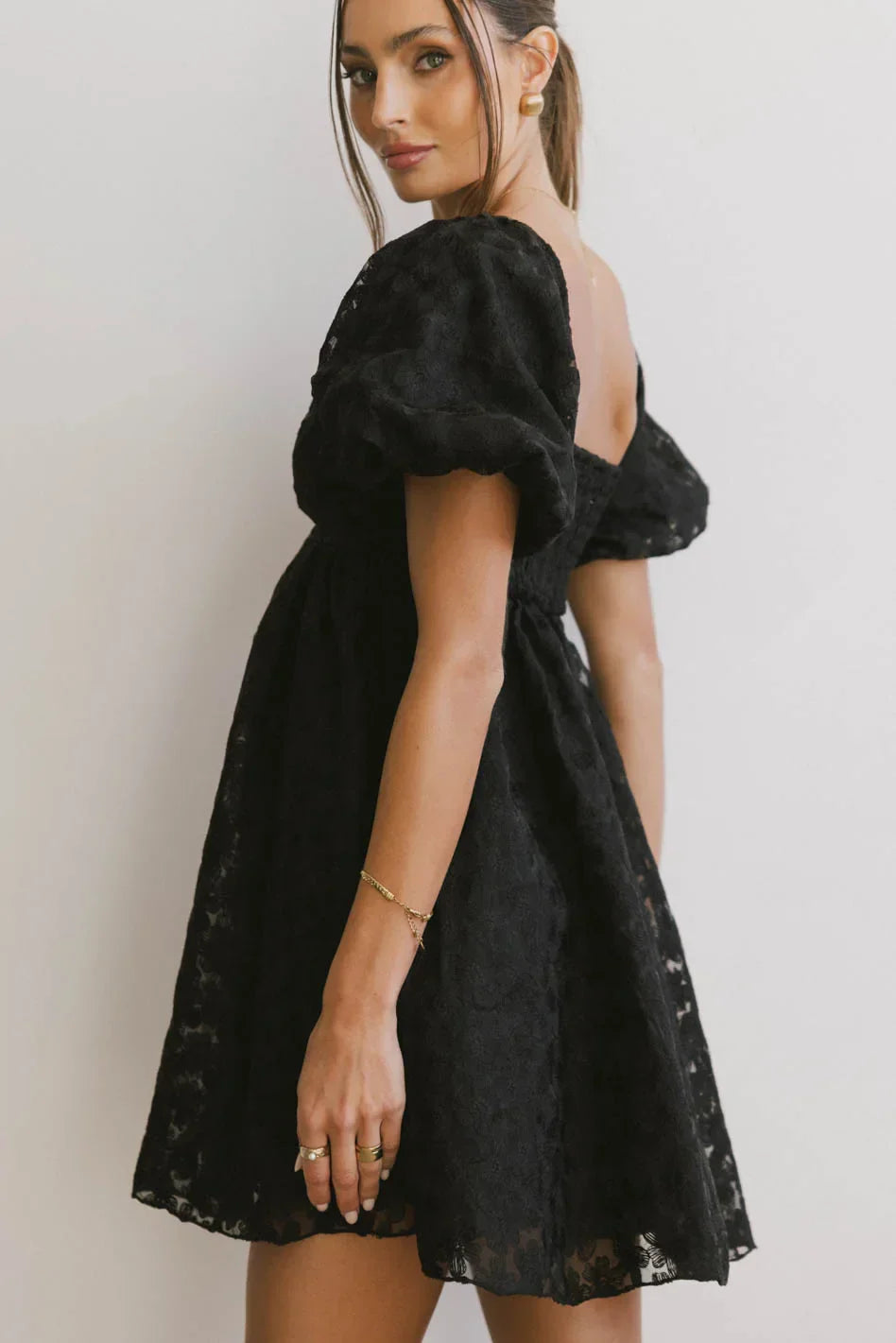 Elodie Floral Babydoll Dress in Black FINAL SALE