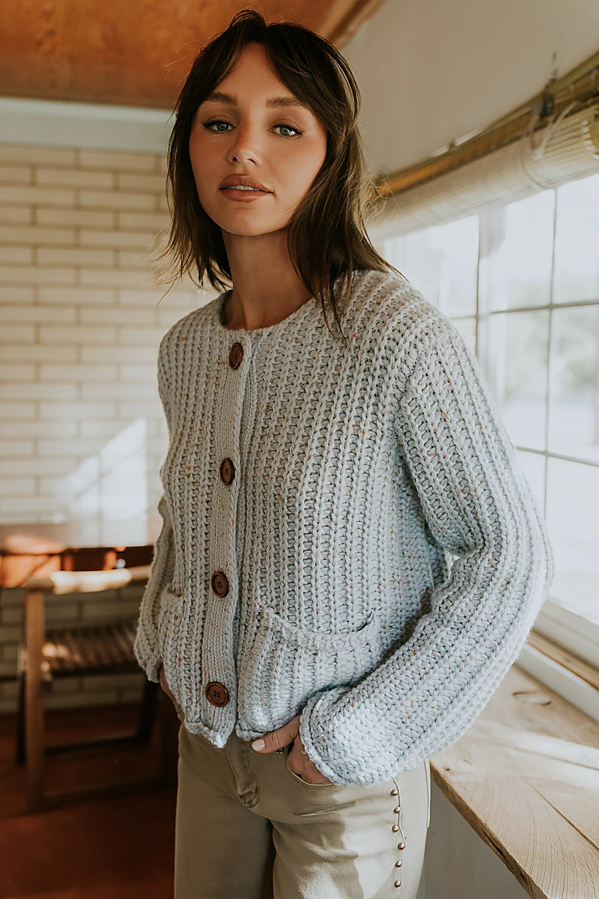 Holland Chunky Knit Cardigan in Blue FINAL SALE