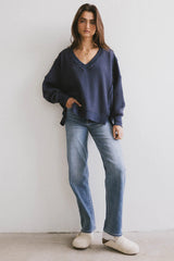 Ellis Waffle Knit Top in Navy FINAL SALE