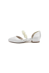 Sweet Round Toe Retro Pearl Strap Low Heels