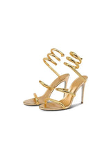 Gold Snake Wrap Open Toe High Heels Sandal