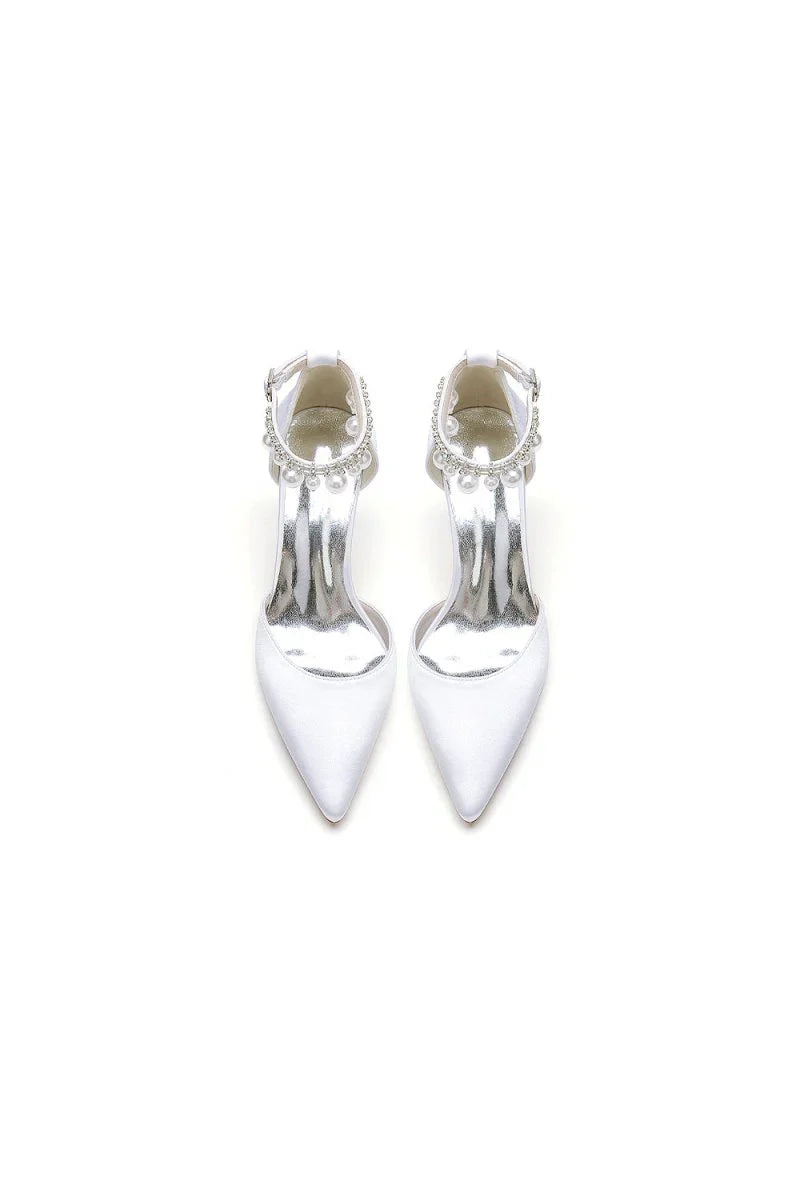 Pointed Toe Pearl Strap Kitten Heels