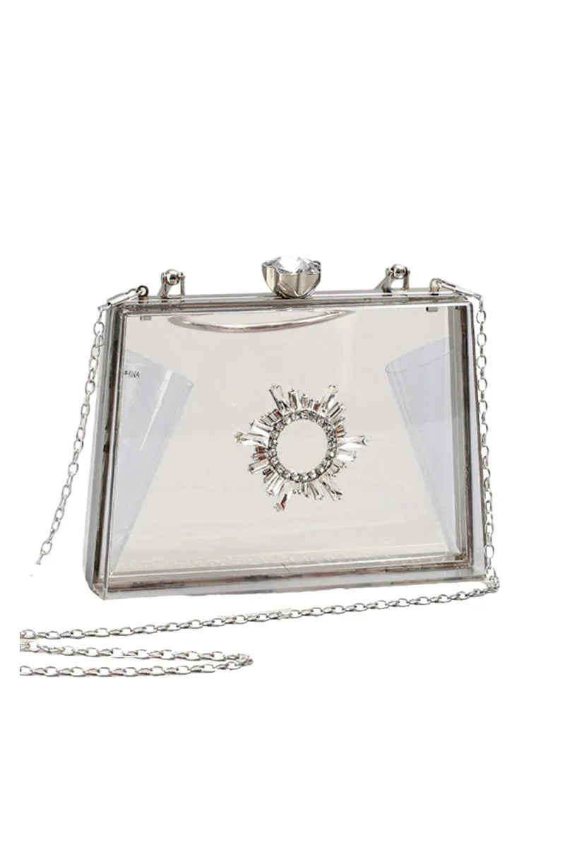 Womens Clear PVC Rhinestones Crossbody Evening Clutch Bags