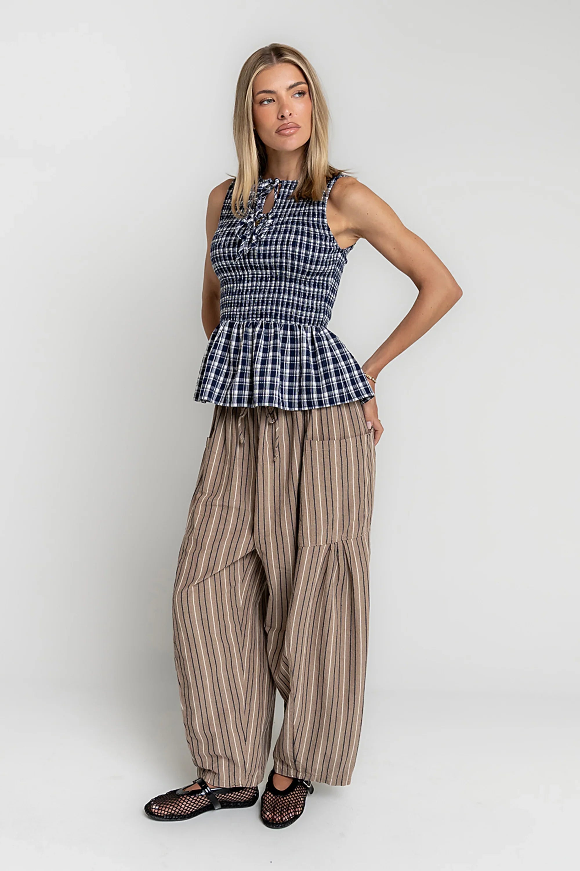 Peggy Gingham Smocked Tank