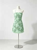 Halter Green Leaf Sequin Mini Bodycon Dress