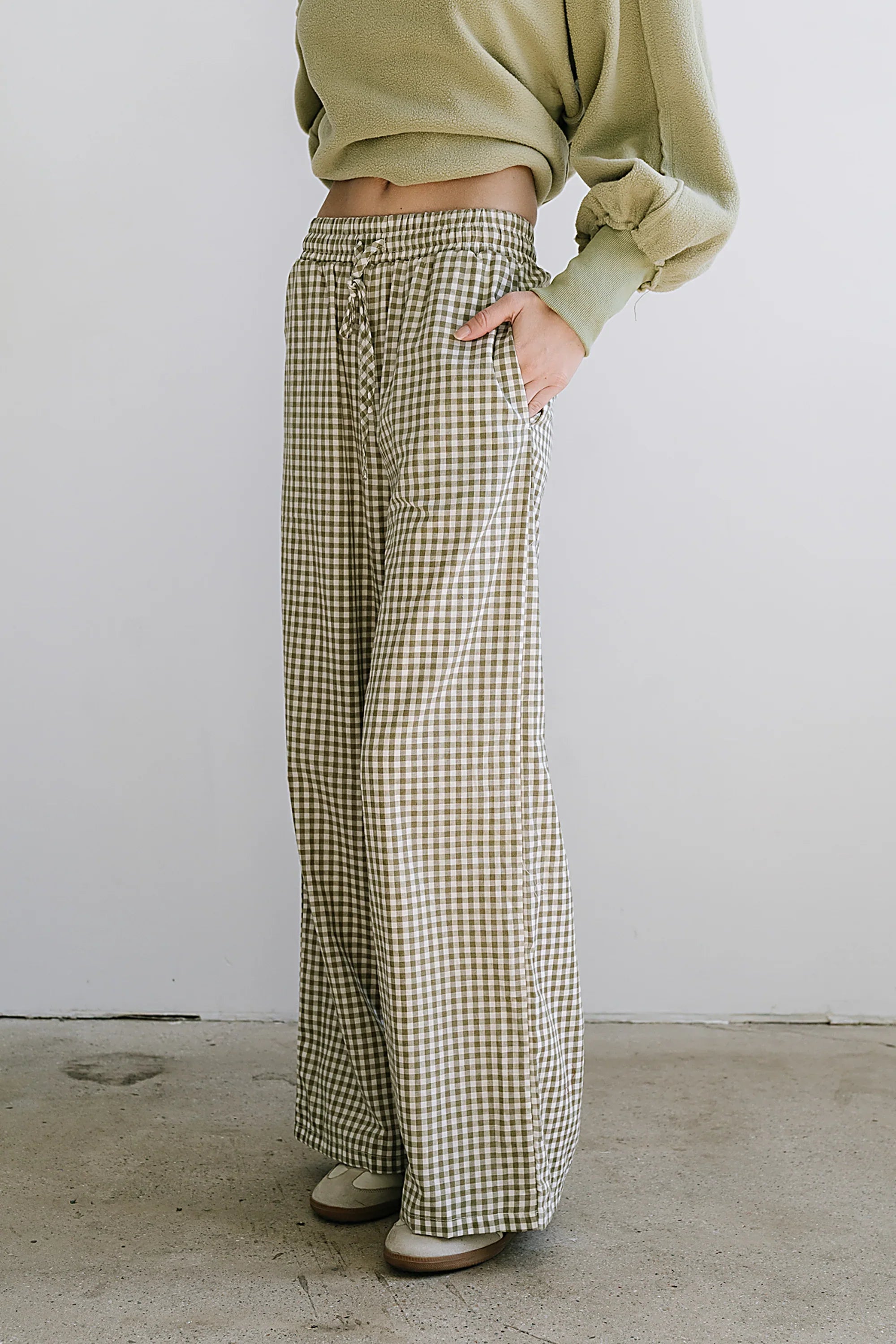 Ada Gingham Wide Leg Pants in Olive FINAL SALE