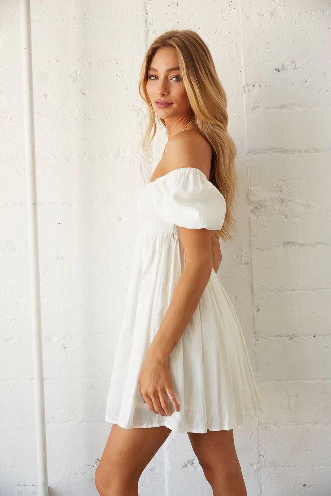 Jasmine Linen Puff Sleeve Babydoll Dress