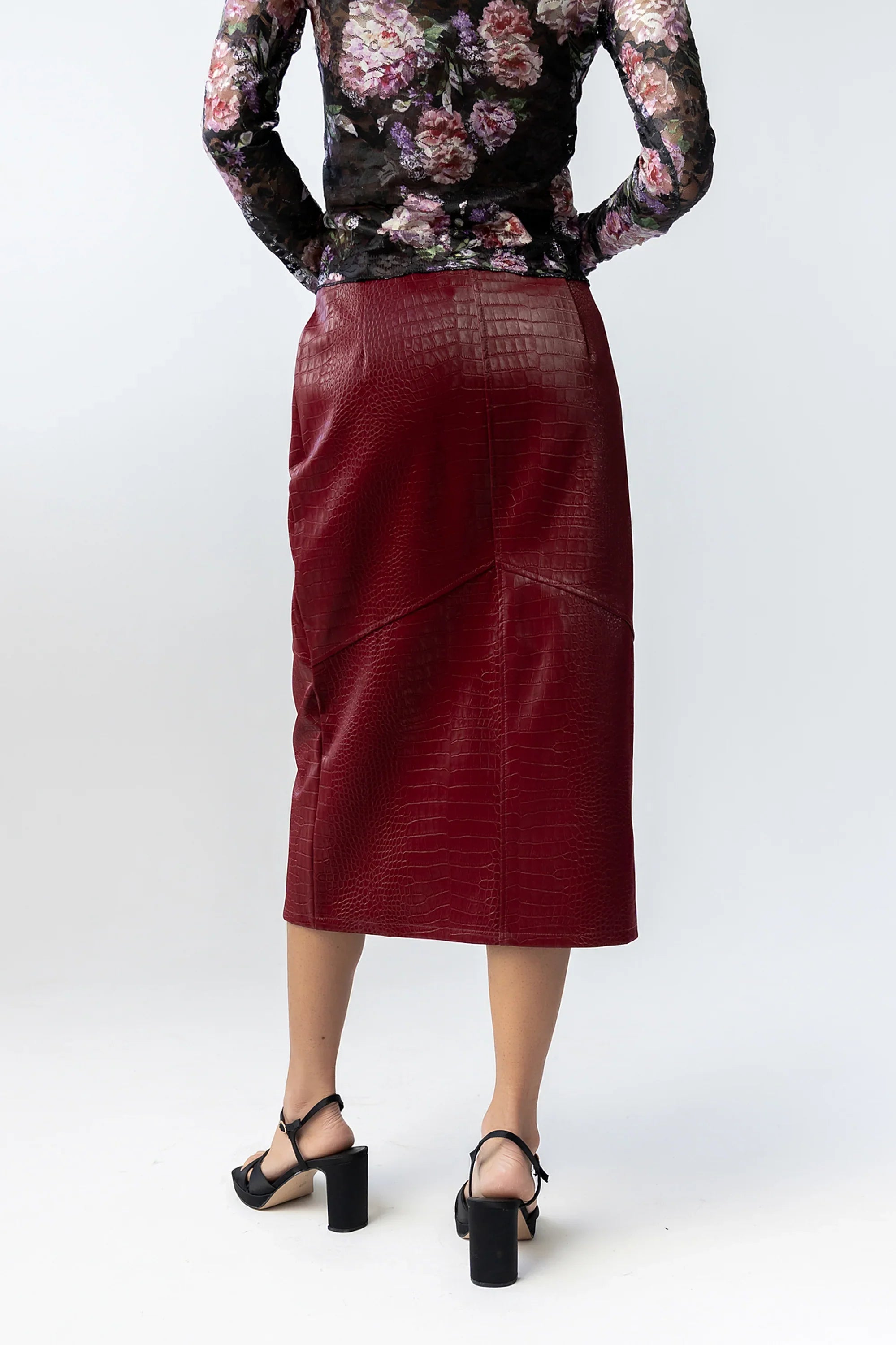 Walter Vegan Leather Midi Skirt in Wine