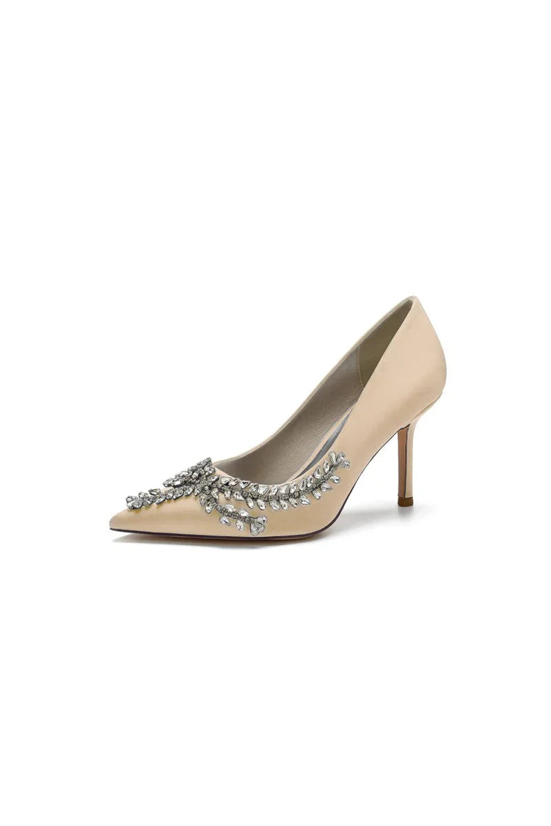 Cocktail Pointed Toe Crystal Satin High Heels