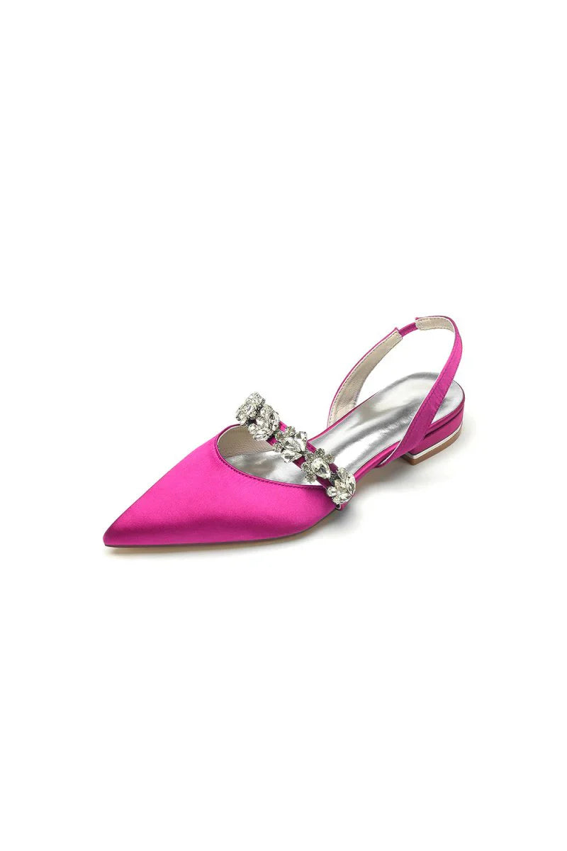 Pointed Toe Rhinestone Wedding Flats Low Heel Bridal Shoes