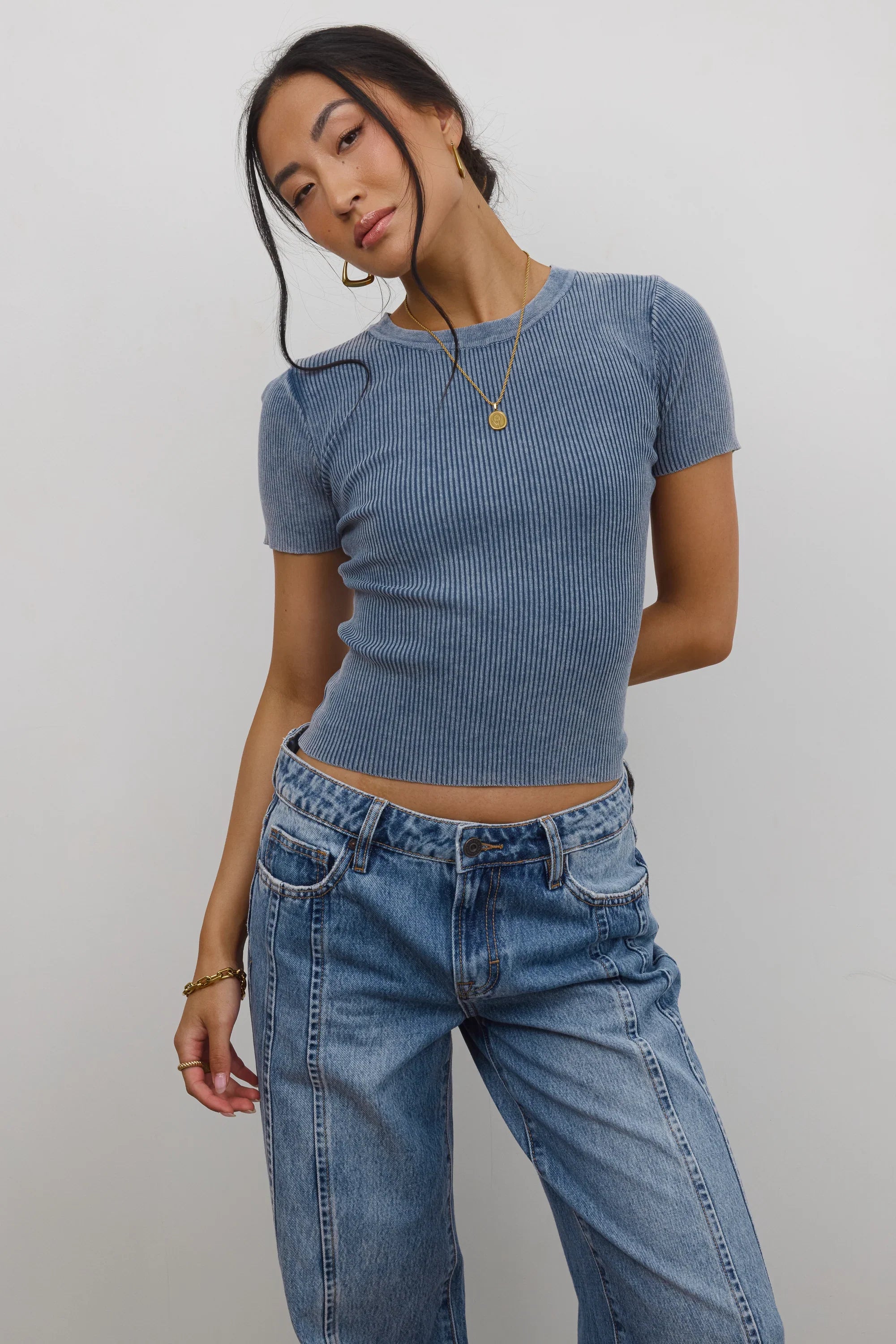 Rome Ribbed Top in Slate Blue