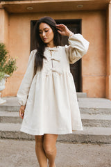 Tyler Peplum Mini Dress in Ivory Corduroy FINAL SALE