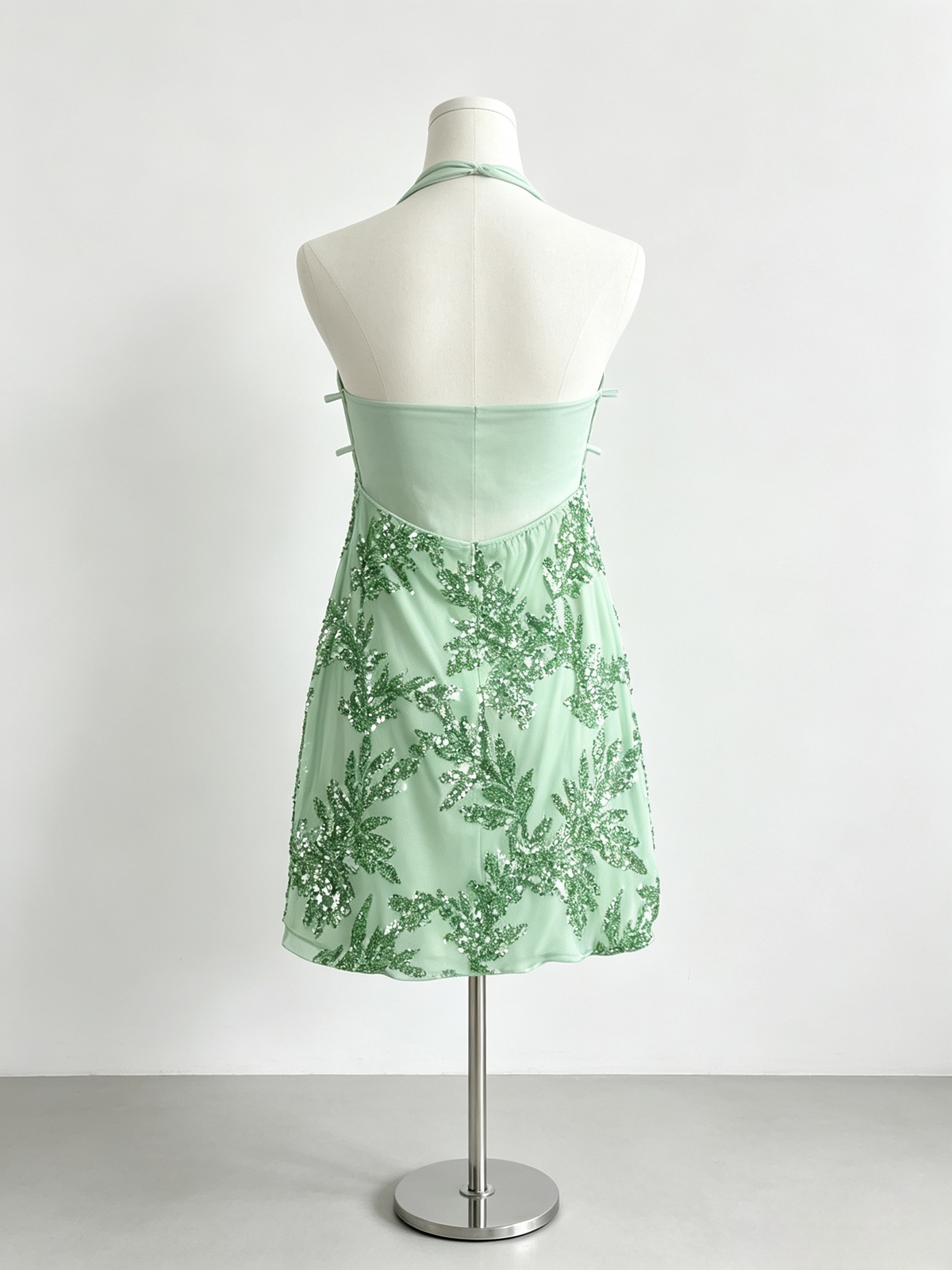 Halter Green Leaf Sequin Mini Bodycon Dress