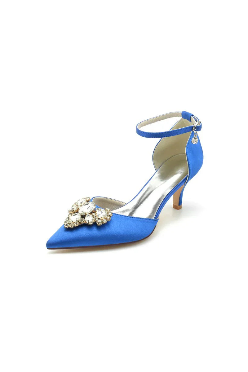 Rhinestone Pointed Toe Kitten Heels With Rhinestone