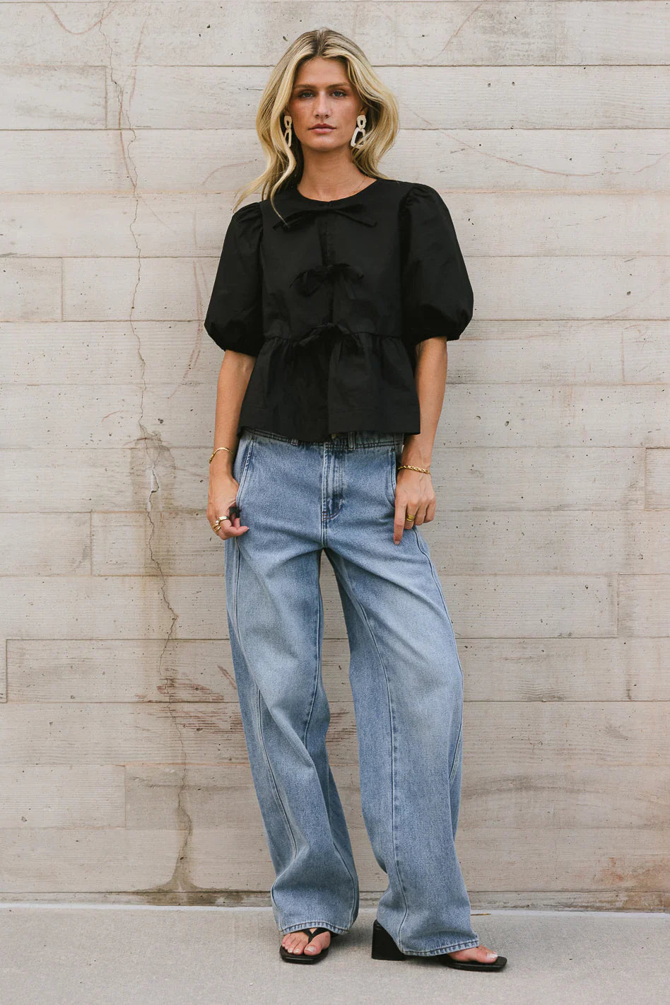 Natalia Peplum Tie Blouse in Black FINAL SALE