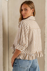 Avery Striped Blouse in Tan FINAL SALE