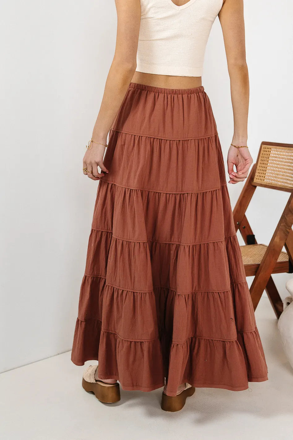 Kenzington Tiered Skirt in Brown FINAL SALE