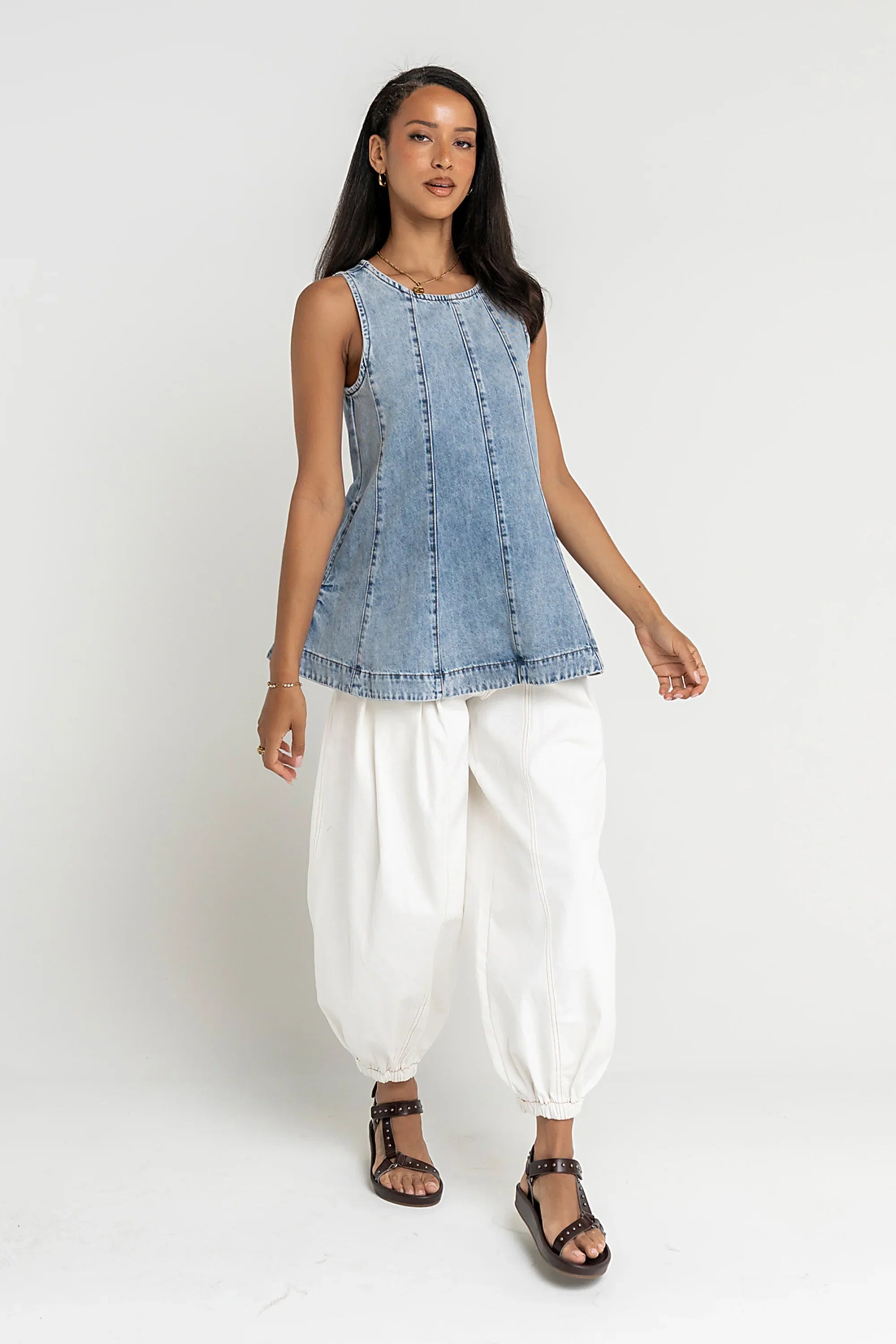 Savannah Denim Sleeveless Tunic Top