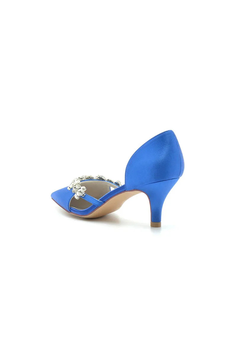 Satin Pointed Toe Beading High Heels