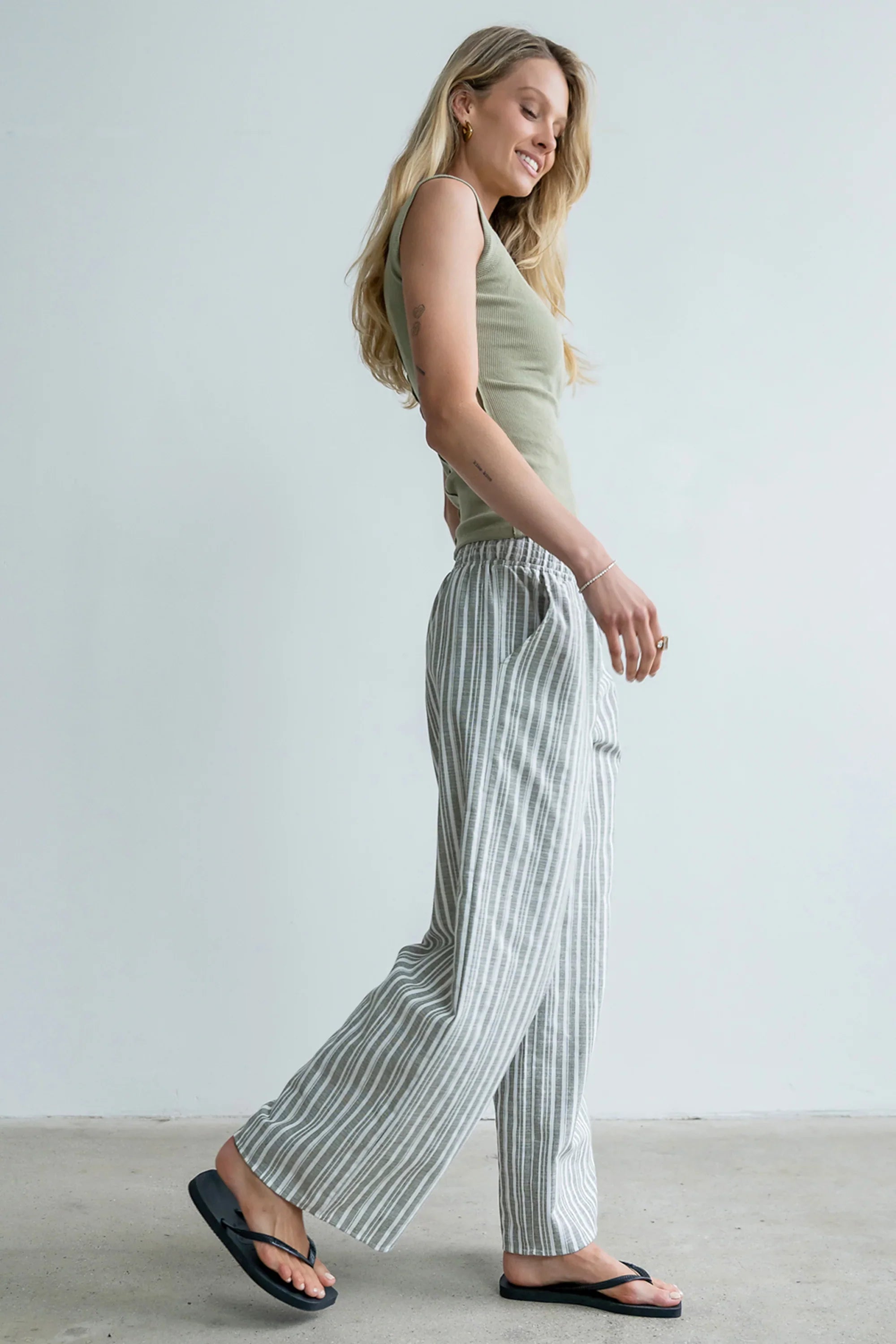 Indiana Striped Pants in Olive
