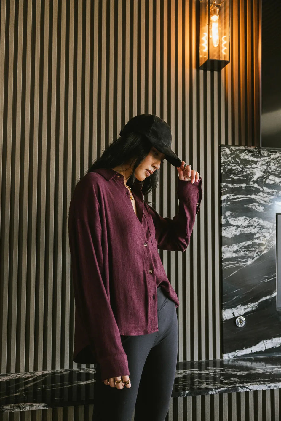 Finley Button Up in Wine FINAL SALE
