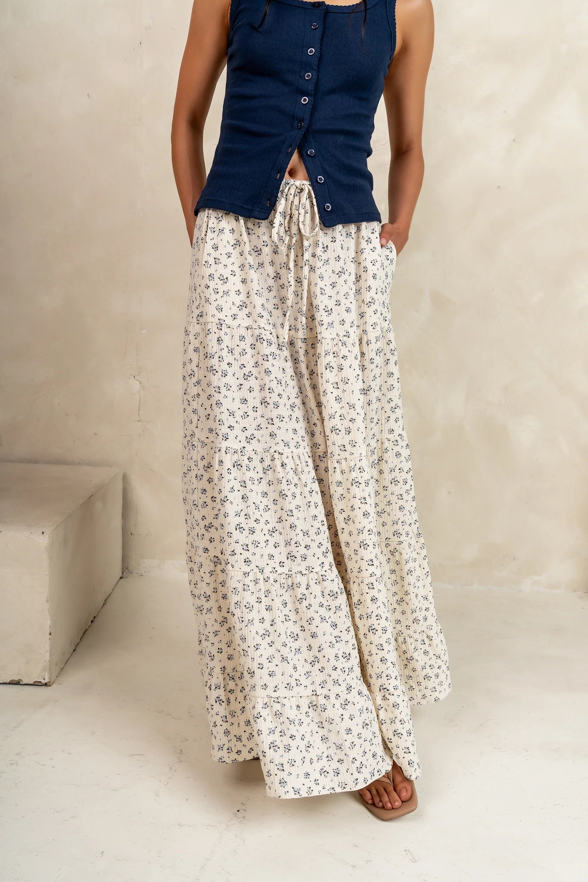 Marlee Floral Maxi Skirt in Cream FINAL SALE