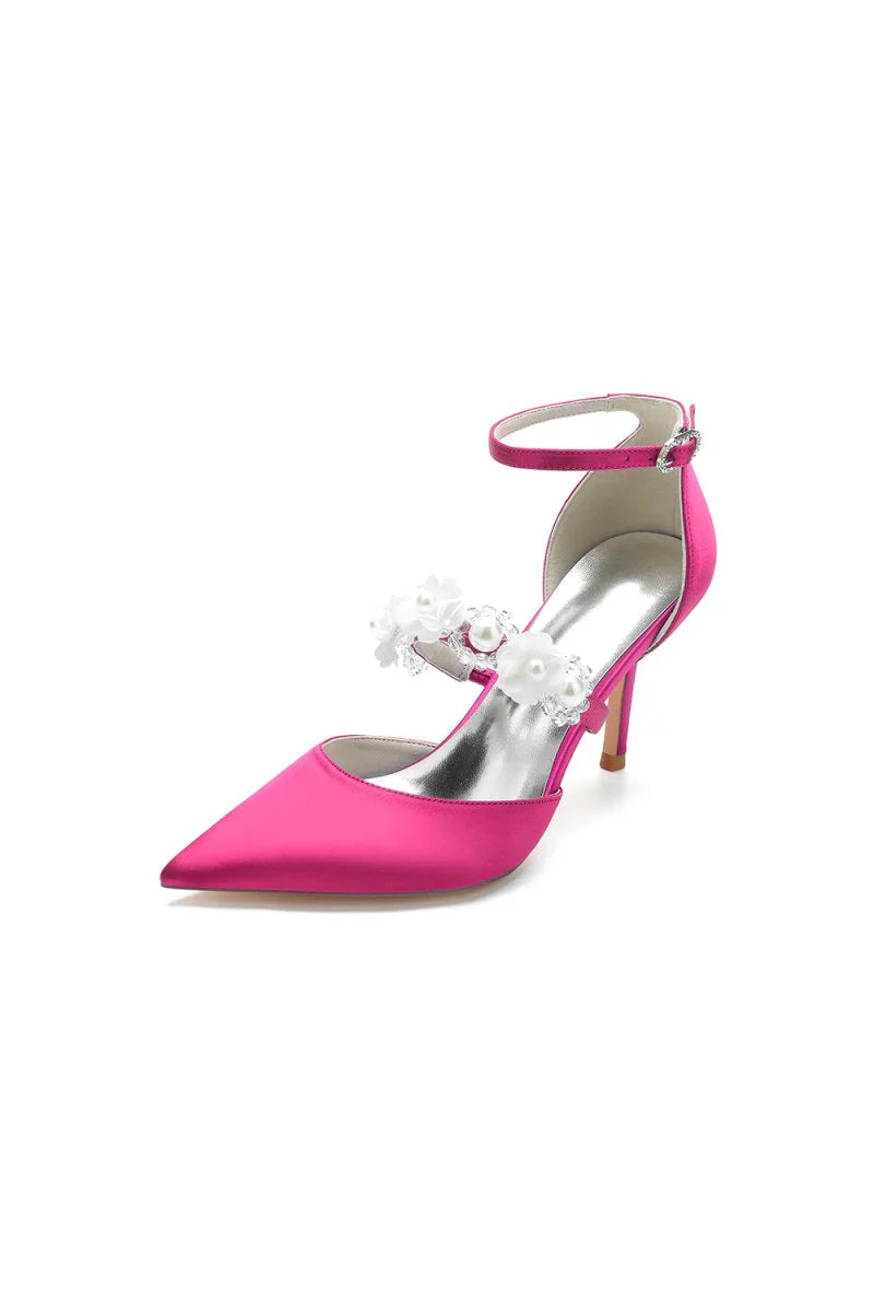 Flower Pearl Strap Pointed Toe High Heels