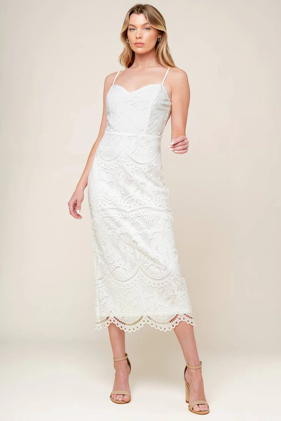 JOSEPHINE LACE MIDI DRESS OFF WHITE