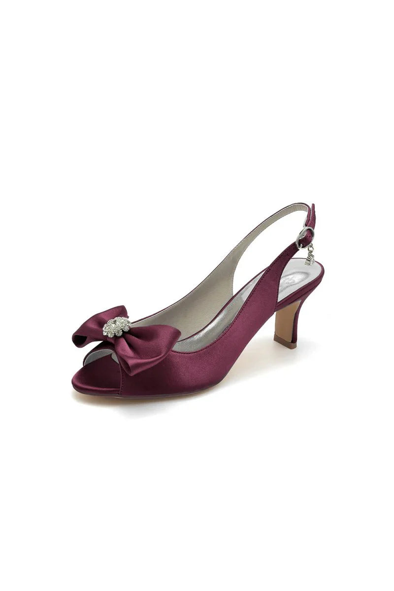 Open Toe Beaded Satin Stiletto Heels With Bow