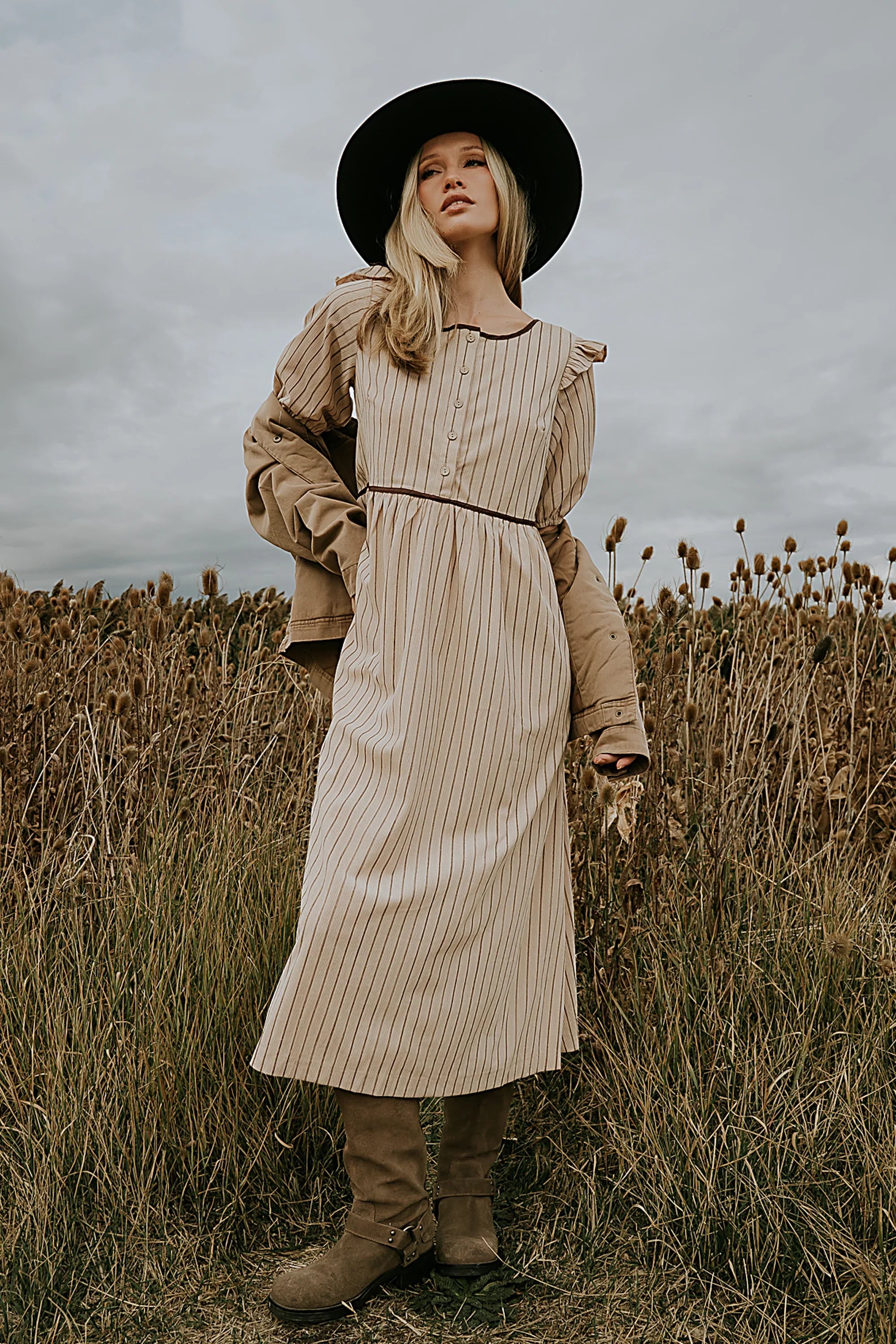 Berlin Corduroy Baby Doll Midi Dress in Taupe FINAL SALE