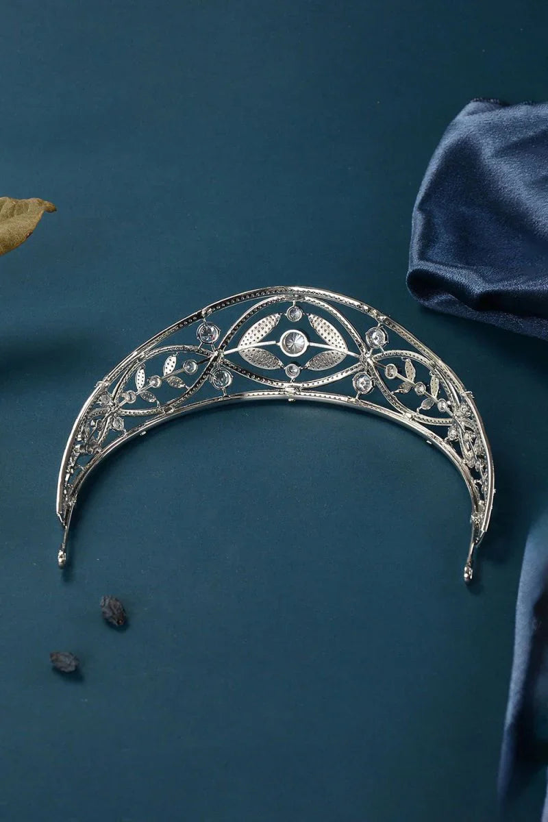 Silver Crystal Laurel Leaf Tiara