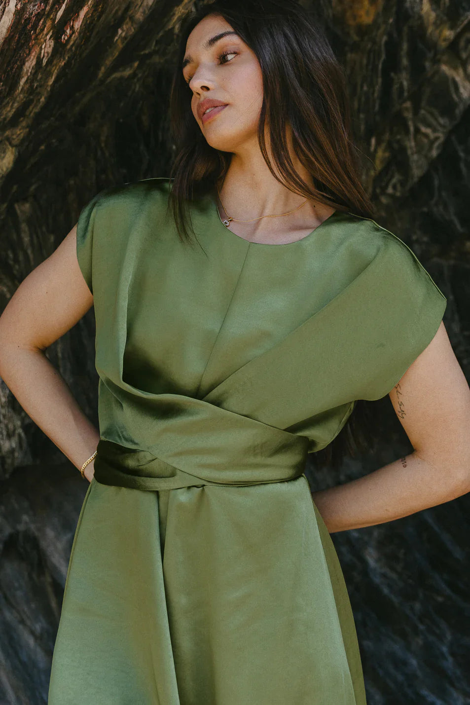 Rosalind Midi Dress in Moss FINAL SALE