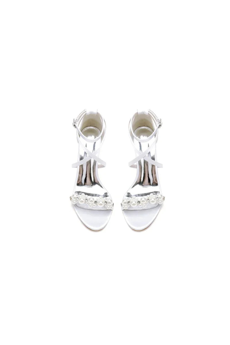 Open Toe Beaded Cross Strap High Heels