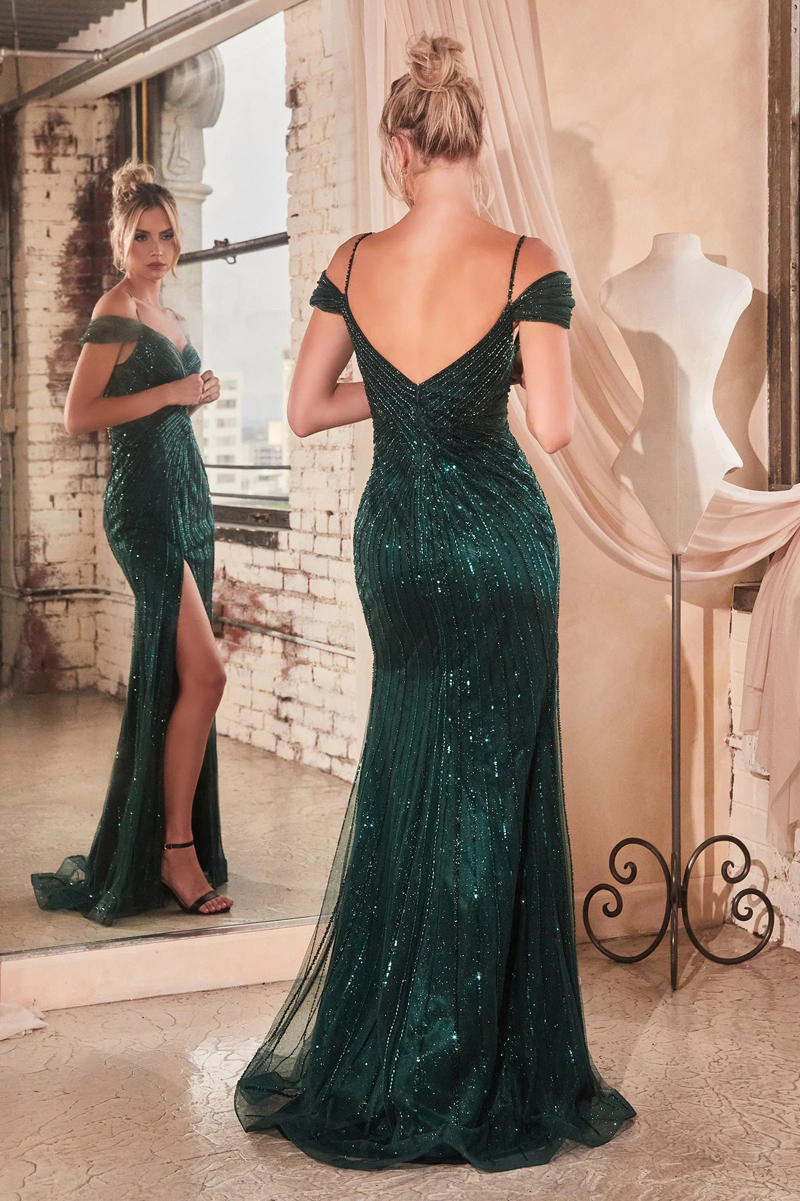 Cassius Gown Off The Shoulder Fitted Sequin Dress