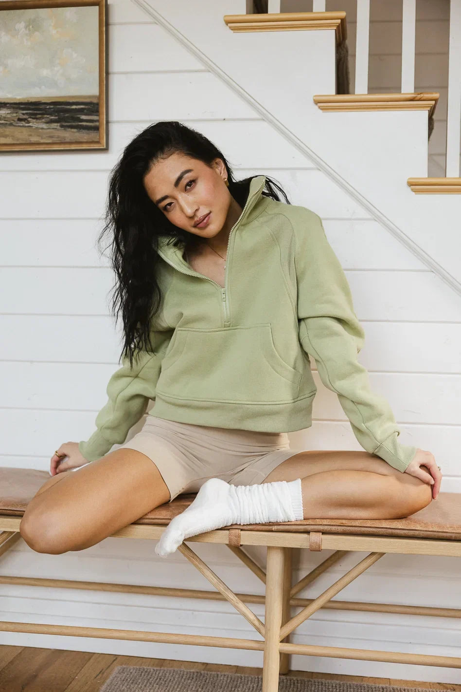 Alyssa Half Zip in Sage FINAL SALE