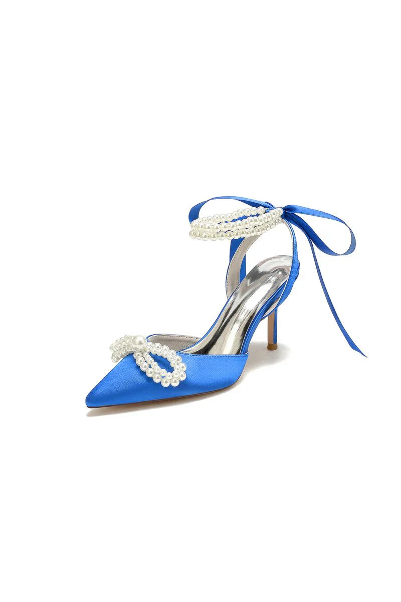Pointed Toe Pearl Strap with Ribbon Tie